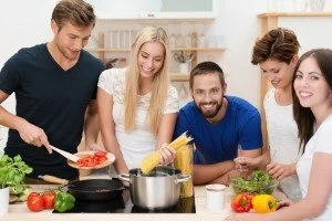 friends making healthy feast