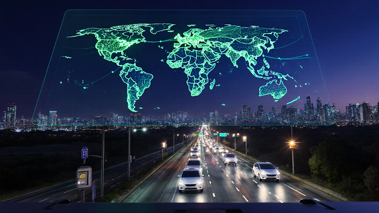 Traffic control center using EV data to guide autonomous platoons at night.